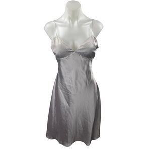 Bacio Silver Silk Satin Sleeveless V Neck Cami Camisole A Line Mini Slip Dress M
